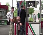 Very pregnant girl fucked by 2 guys at a public gas station gang bang threesome from pregnan and