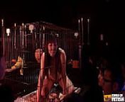 Japanese babe in cage eats and pisses in front of more guys from pissing boy in front girl xxx