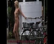 Skinny blonde bondage on the streets from bench fuck