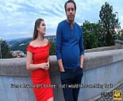 HUNT4K. Prague girl in beautiful red dress takes it off for cash with step dads permission from com dad girl