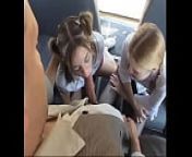 Two teen sluts with tattoos and stockings kiss passionately in the car before a hot threesome with a horny driver from teen car