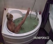 Blonde MILF in the bath - Spy cam from bad nudist family