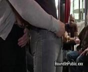 Bound guy with tied up dick gangbanged from public gay restaurant