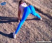 AMAZING BODY TEEN, Showing Off On a Dirty Road! G-String ASS from tight leggings g