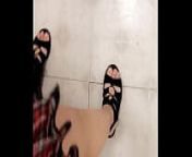 Come and look at my chubby little toes in these lace up heels from school girl bathroom six video
