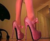 Pantyhose and pink crystal high heels from pink sparkles upskirt