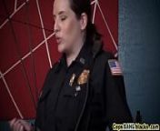 Two lusty female cops suck large black dick before stud bangs one of them from big ass naked police
