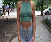 Bouncing her tits in the green top from no tits