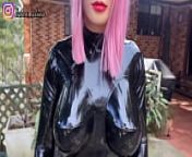 Pink Hair Latex Doll with Big Shiny Boobs from fx tube com latex catsuit mistress femdom and breathplay the heavy