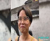 Horny Thai with short hair and glasses trying out thick white penis from artis thai sex