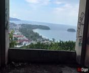 Brought stepsister to abandoned house with bats and fucked her overlooking the sea from public in abandoned building
