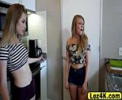 Lesbian babes shaved strap on Harley and Lyra from doggy style lesbian