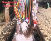 Clown almost gets hit by train while getting head from fast sex