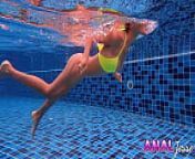 Asian Girl Swims with Big Butt Plug from micro bikini