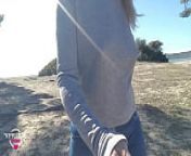 nippleringlover walking on the beach and flashing pierced tits with huge pierced nipples and big nipple rings from walking braless in the street