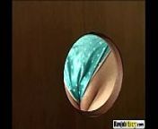 Sinful blonde sucks large dick peeping through glory hole from large church