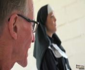 Horny teen nun strips and fucks an old man in the confessional from teenager nun
