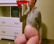 Pregnant FTM Slut Gags on Big Dildo from پانی