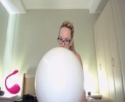 BIG white ballon blow and pop with ass (topless) from nri lady sitting topless showing big boobs webcam video