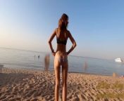 Transparent bikini, naked in the beach shower and thong in public from sanny lile
