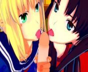 Fate Stay Night: Fucking Rin and Saber at the Same Time (3D Hentai Uncensored) from fate saber tentacles 3d