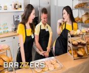 Brazzers - Slutty Girls Maddy May & Lily Lou Share Van's Big Cock While At Work At The Bakery from doodh wali anty fucked lou