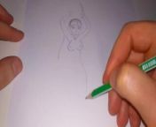 A painted naked girl handcuffed is waiting for her savior from drawing hentai
