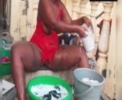 African babe doing laundry in a crotchless red lingerie from village girll saree open blus open bra sex first
