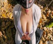french student sucks and jerks off with her breasts that end up covered in cum in Brocéliande from magnifique étudiante française veut que je la