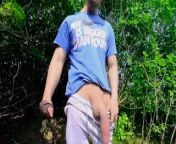 Freeballing walk in nature with a massive sweatpants bulge from x8ljmy7